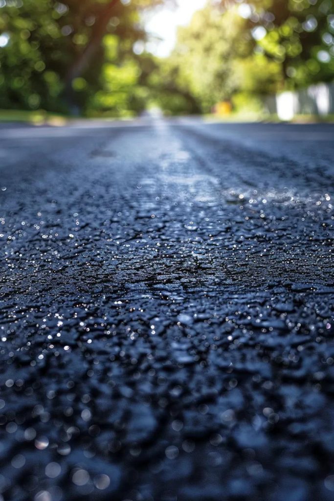 A freshly sealcoated asphalt surface in Lodi, NJ, vividly demonstrating the protective layer and the sealcoating process